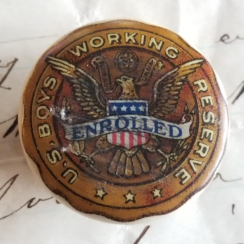Antique WWI Celluloid U.S. Boys Working Reserve Stud